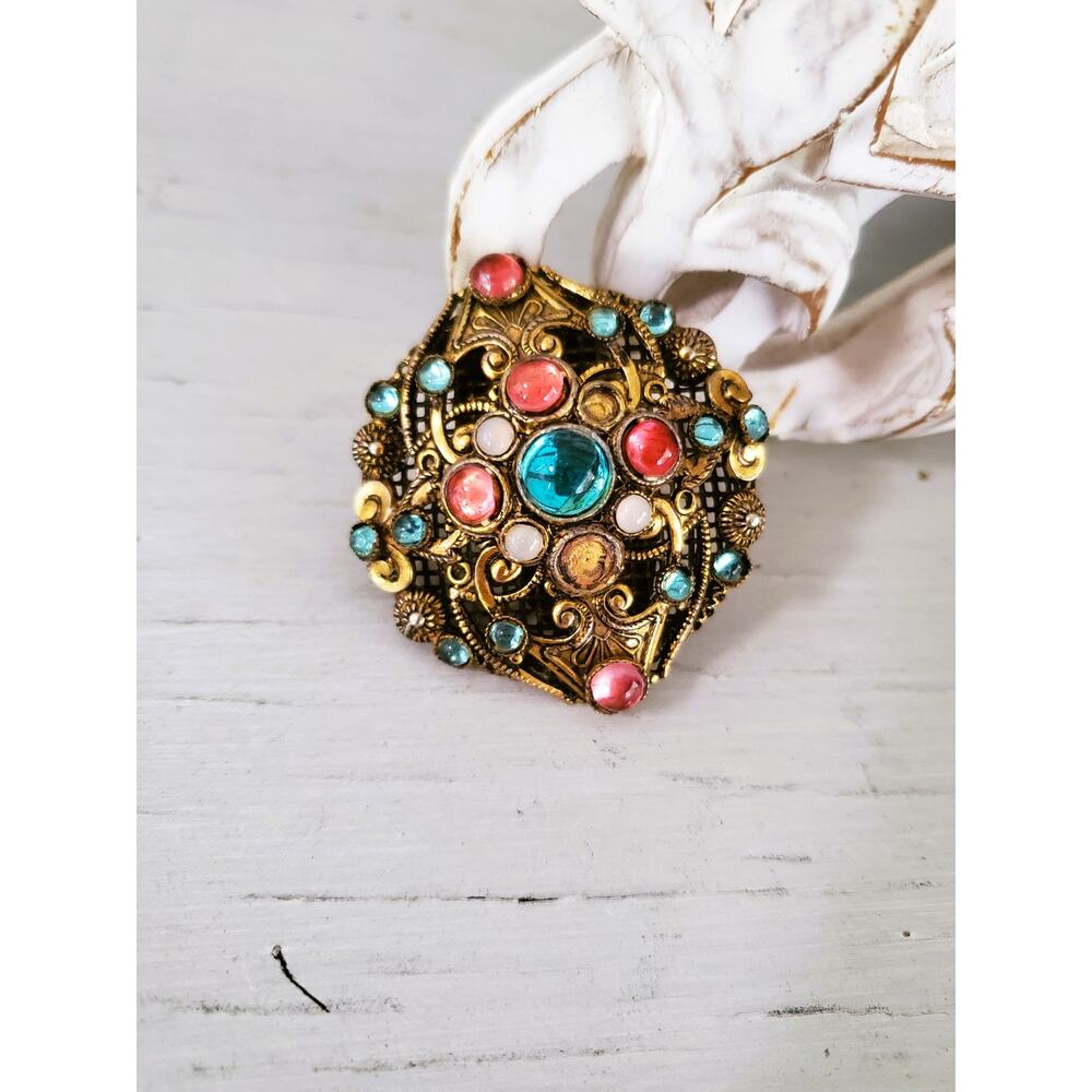 Vintage Carbochon Fruit Salad Rhinestone Meshback Dress Clip